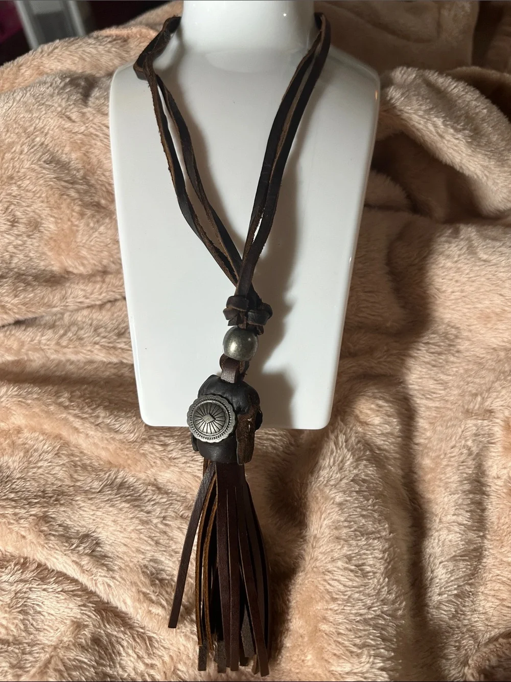 Men’s Brown Leather Tassel Necklace